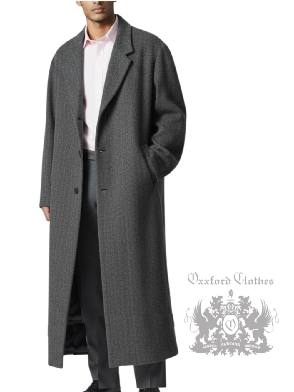 OXXFORD CLOTHES new Barrington Pure Cashmere Gray Herringbone Overcoat Topcoat